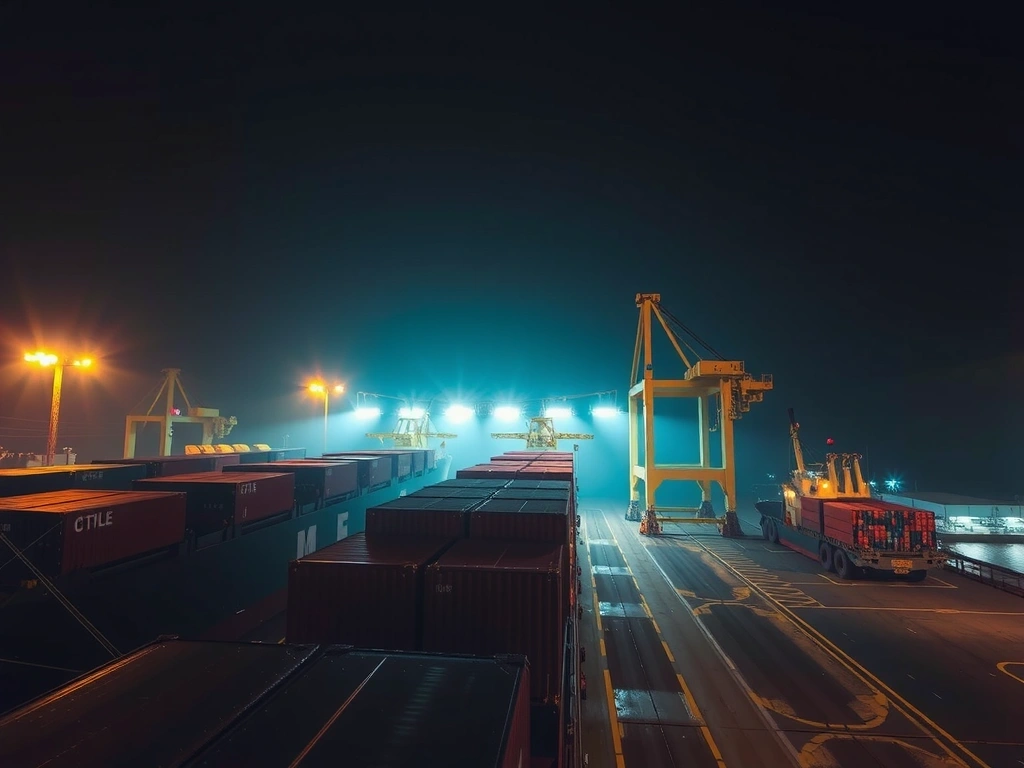 Logistics terminal at night